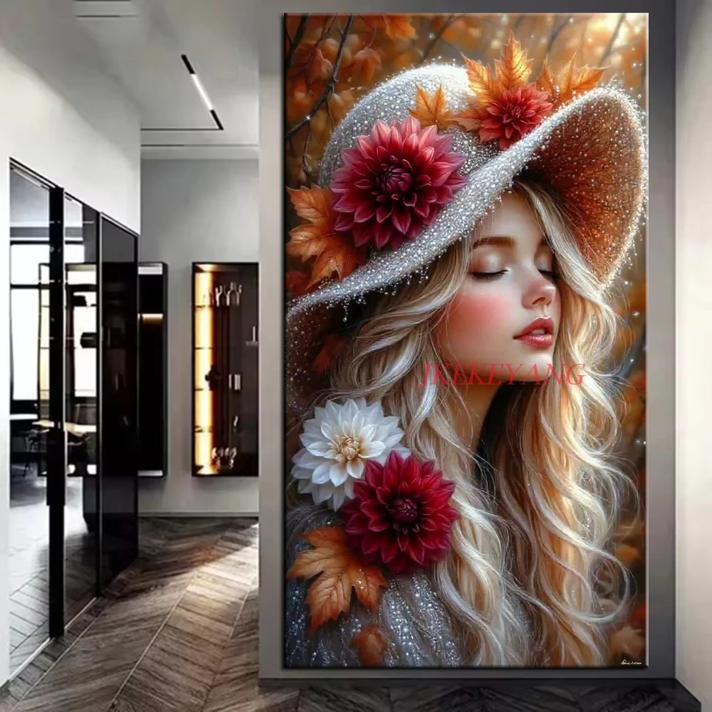 

Красивая женщина и цветы картина DIY алмазная живопись вышивка крестиком полная дрель Алмазная мозаика новая коллекция домашний декор