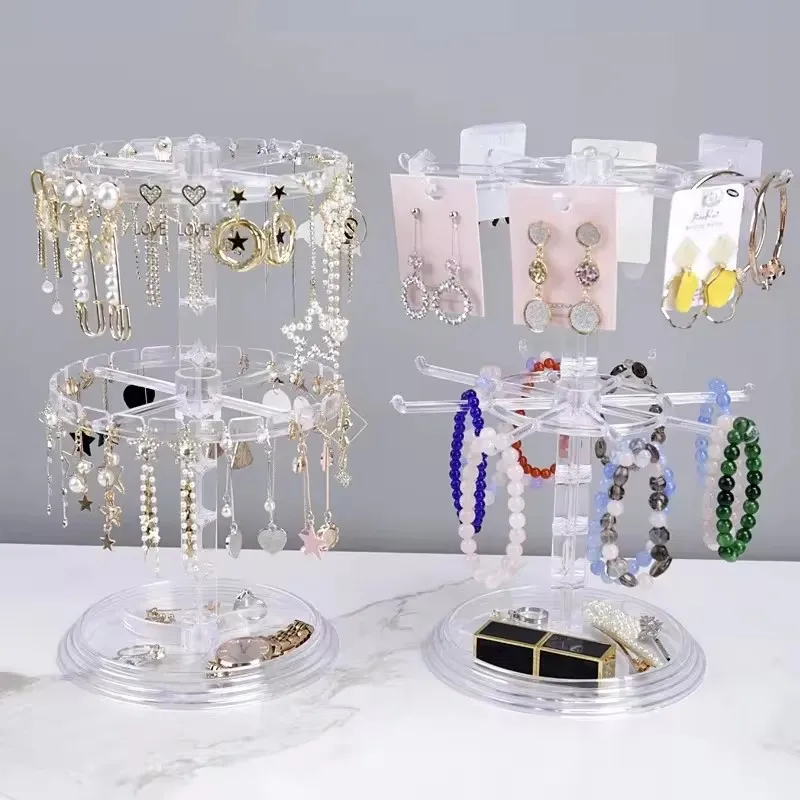 Rotating Jewelry Display Rack with Multiple Levels for Earrings, Necklaces, and Bracelets Storage