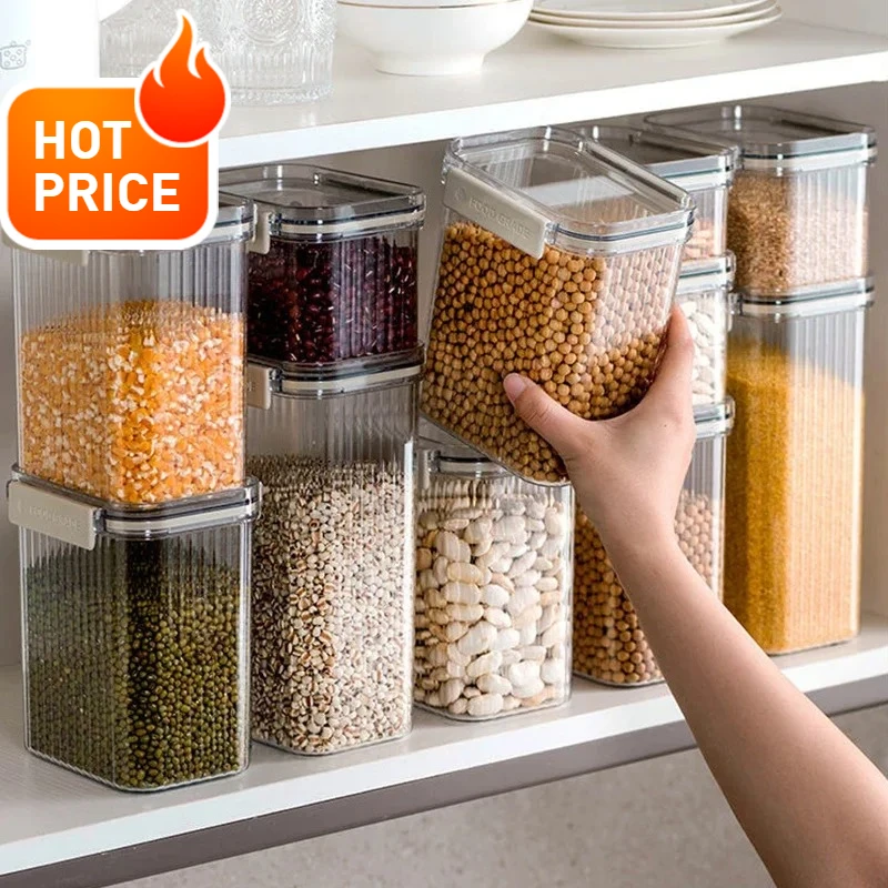 

Пластиковая банка для круп без BPA, герметичный прозрачный контейнер для хранения продуктов, многоцелевой штабелируемый органайзер для кухонной кладовой, контейнер для консервирования