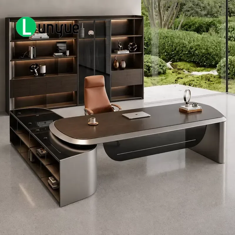 Light Luxury Modern Wooden Executive Desk Matte Waterproof Desktop for CEO Manager Home Office
