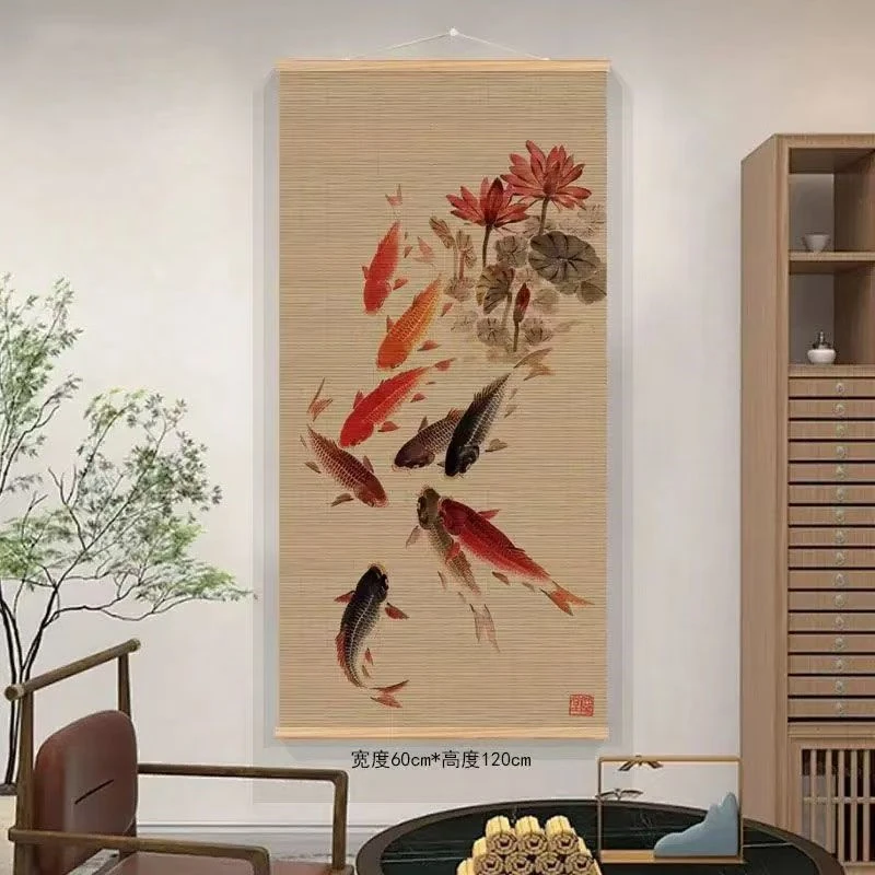 Lotus hanging painting, attracting wealth, getting rich, tea room living room decoration painting, home feng shui decoration