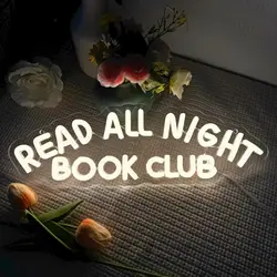 Read All Night Book Club Neon Sign USB Dimmable LED Light for Home Library Decor Reading Night Atmosphere Bookworm Gift