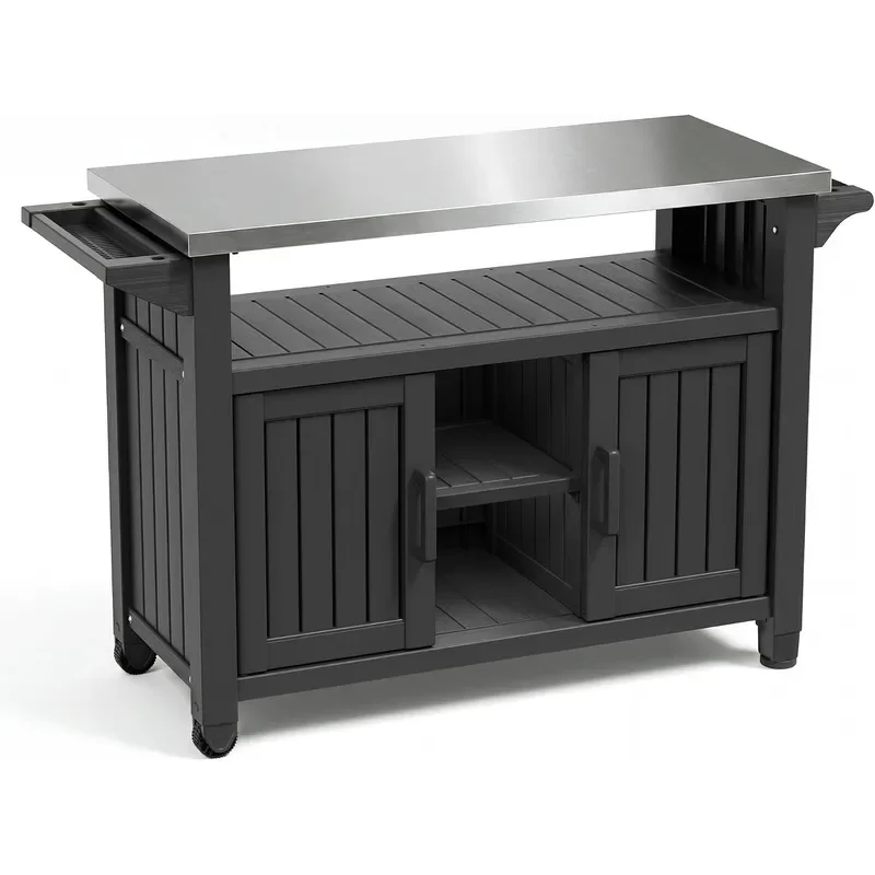 Outdoor Grill Table Grill Cart with Stainless Steel Top Storage Cabinet for Food Prep and Storage Portable and Durable with