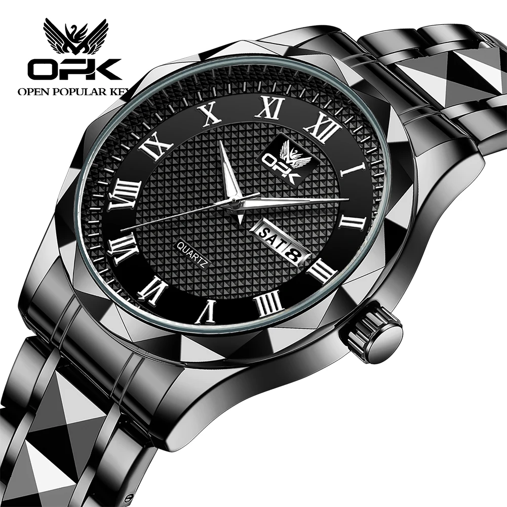 OPK 8166 Original Quartz Watch For Men Roman Scale Dual Calendar Man Watches Stainless Steel Waterproof Luxury Hand Clock 2024