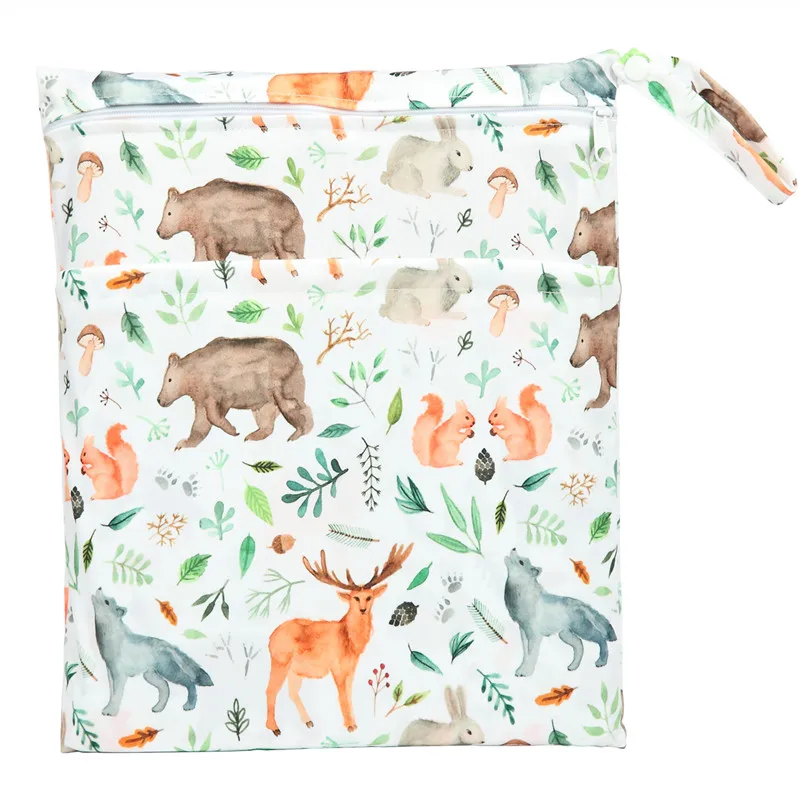 [Sigzagor] Wet Dry Bag With Two Zippered For Baby Diapers Nappies Waterproof Reusable 36cmx29cm