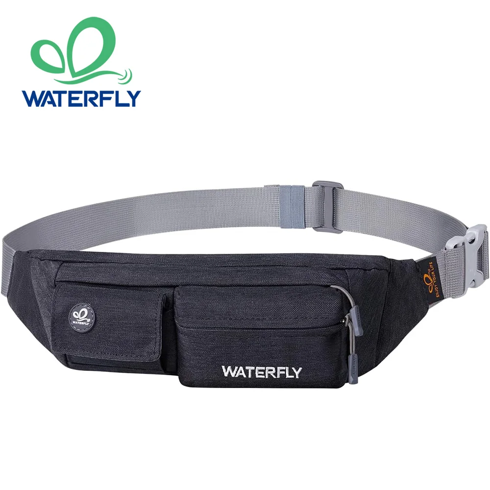 WATERFLY Fanny Pack For Women Men Small Waist Pouch Slim Belt Bag with 4 Pockets For Walking Lightweight Crossbody Chest Bag