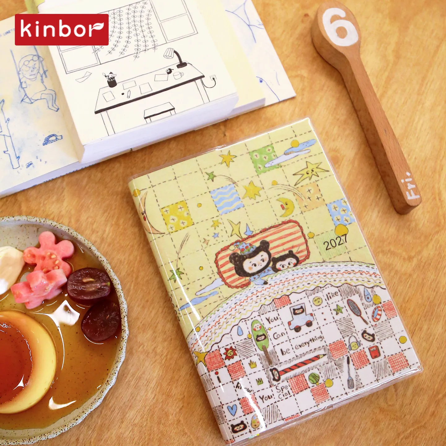 Kinbor 2027 B6 Weekly Plan Notebook Cute Cartoon Illustration Agenda Journal, Time Management Weekly Planner for Student Office