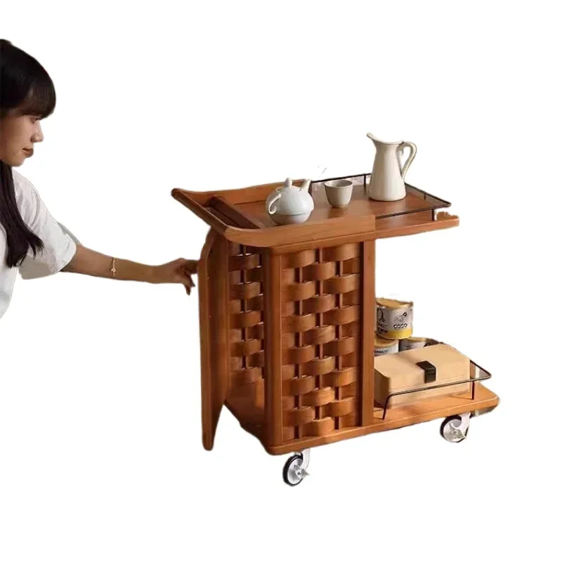 

solid wood tea edge table, movable small apartment rack in the living room