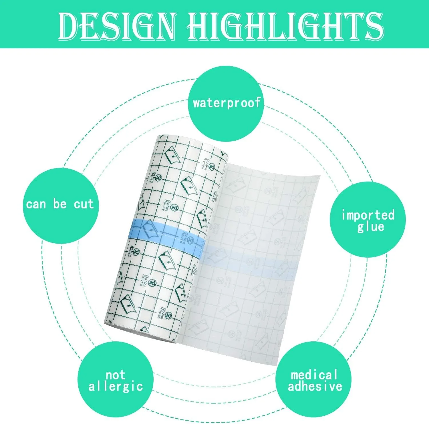 شفافة خلع الملابس ضمادة لاصقة PE مقاوم للماء واضح الضمادات تمتد الجلد الشريط للاستحمام الوشم السباحة إعطاء مقص