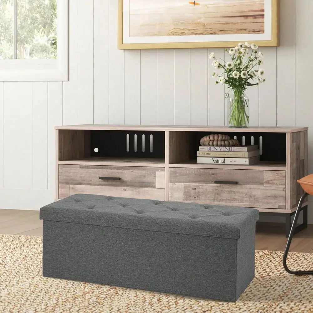 

2 Sizes Foldable Storage Ottoman, Storage Chest For Bedroom End Of Bed, Large Ottoman Bench Foot Rest Stool With Padded Seat Fo
