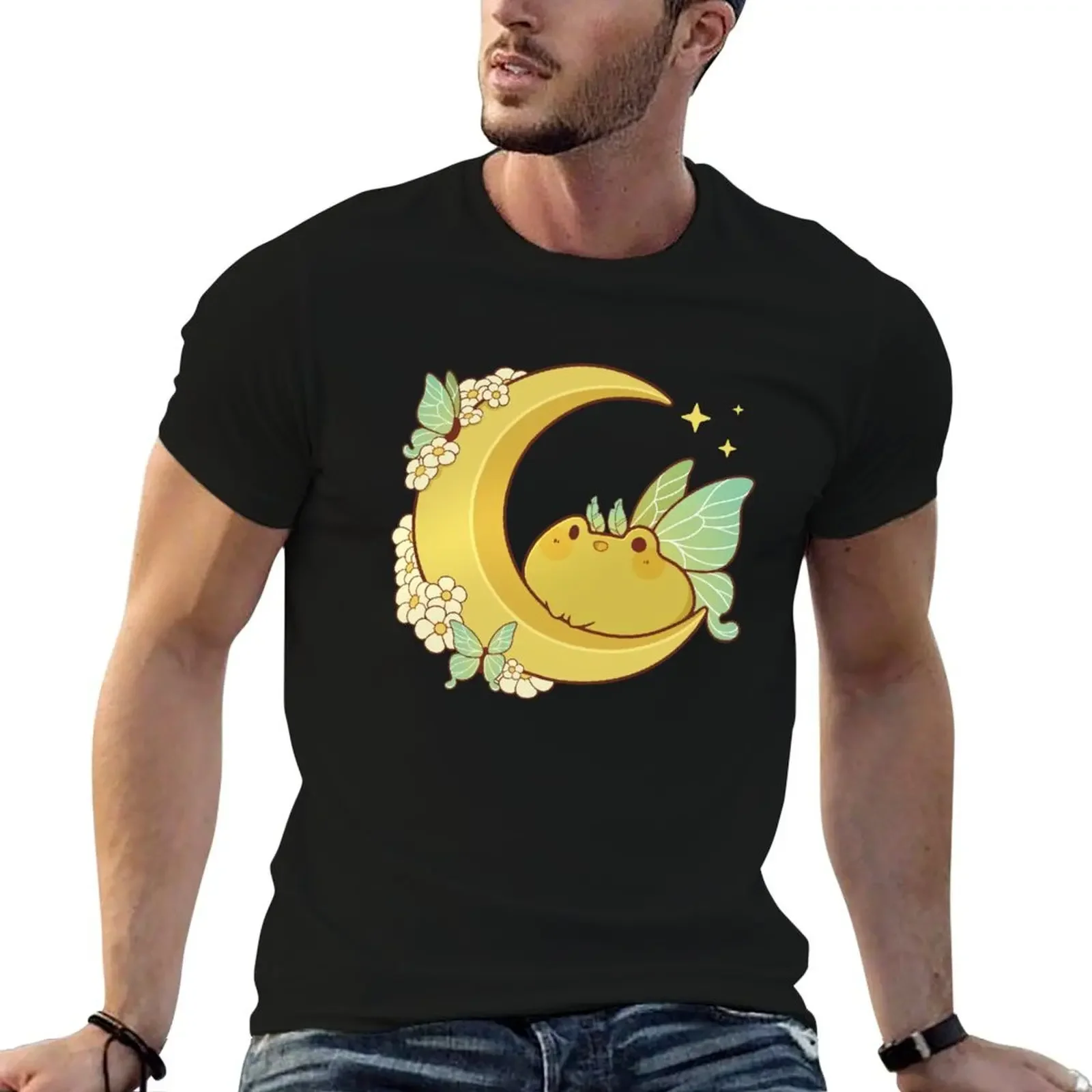 

Luna moth frog fairy on a moon Fitted Scoop T-Shirt customizeds anime tshirt plain clothes for men