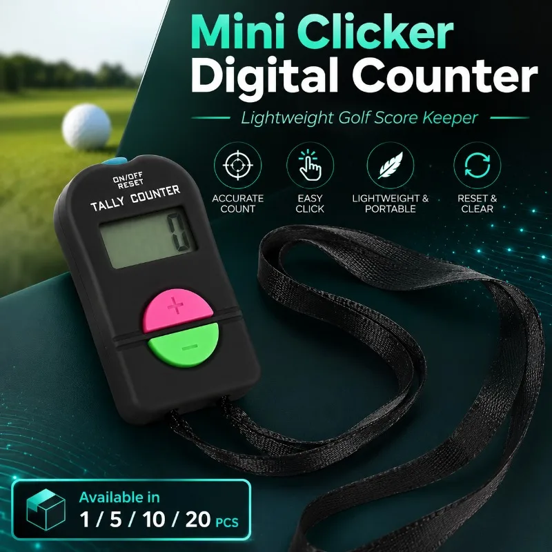 1/5/10/20PCS Lightweight Golf Score Stroke Counter Mini Digital Clicker 4-Digit LCD Electronic Tally Counter with Neck Lanyard