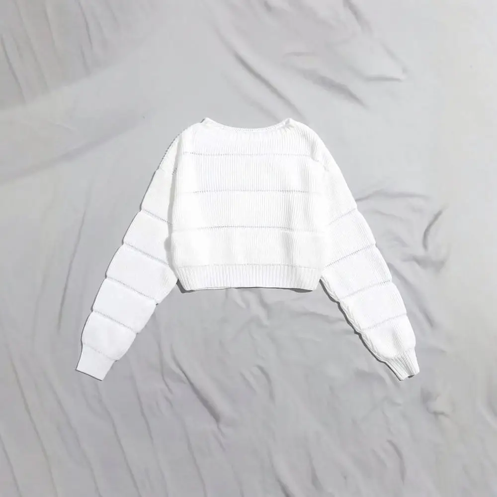 Ladies Crewneck Knit Sweater Long Sleeve Pullover Soft Texture Solid Color Short Slim Fit Autumn Winter Apparel