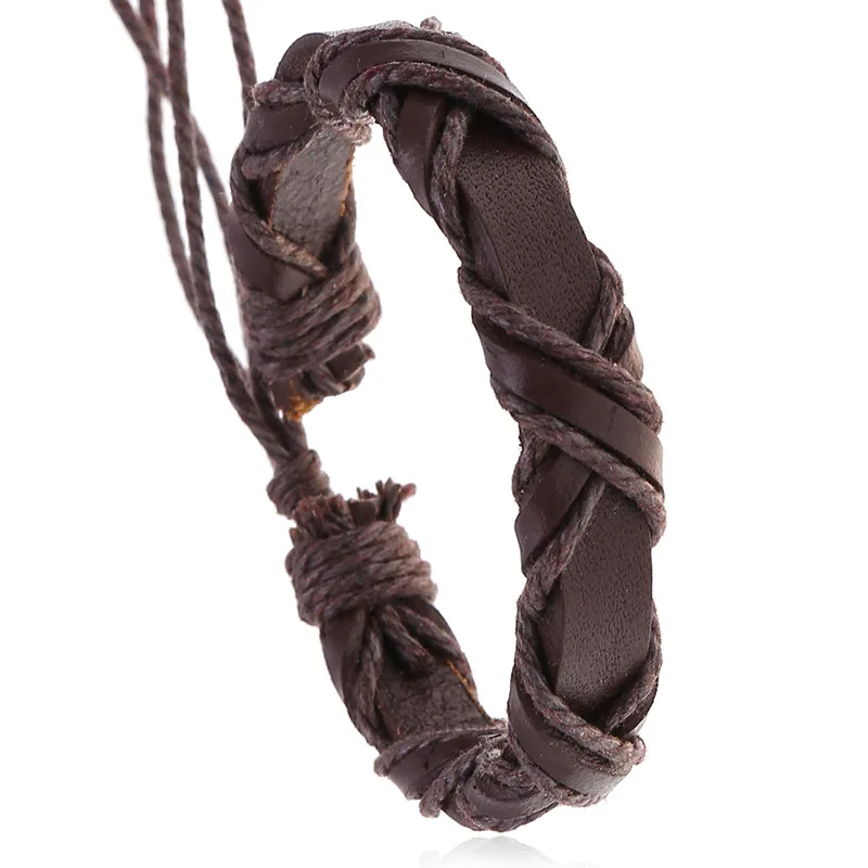 1 Piece Women Vintage Hand Woven Leather Bracelet Simple Personality  Adjustable Rope Bracelet For Men