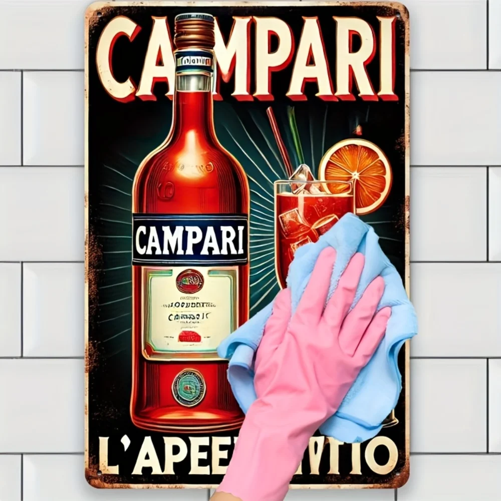 AperitifGiftNostalgia Retro Campari Letrero de metal - Decoración de bar vintage - para cocinas y regalos - Diseño de botella atrevida