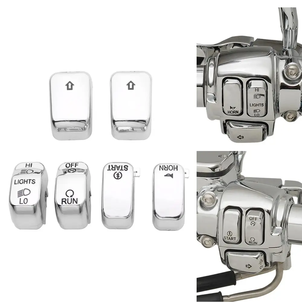 For Harley Road King Sportster XL 883 1200 CVO Softail Dyna VRSC Motorcycle Chrome Hand Control Switch Caps Button Covers Kit