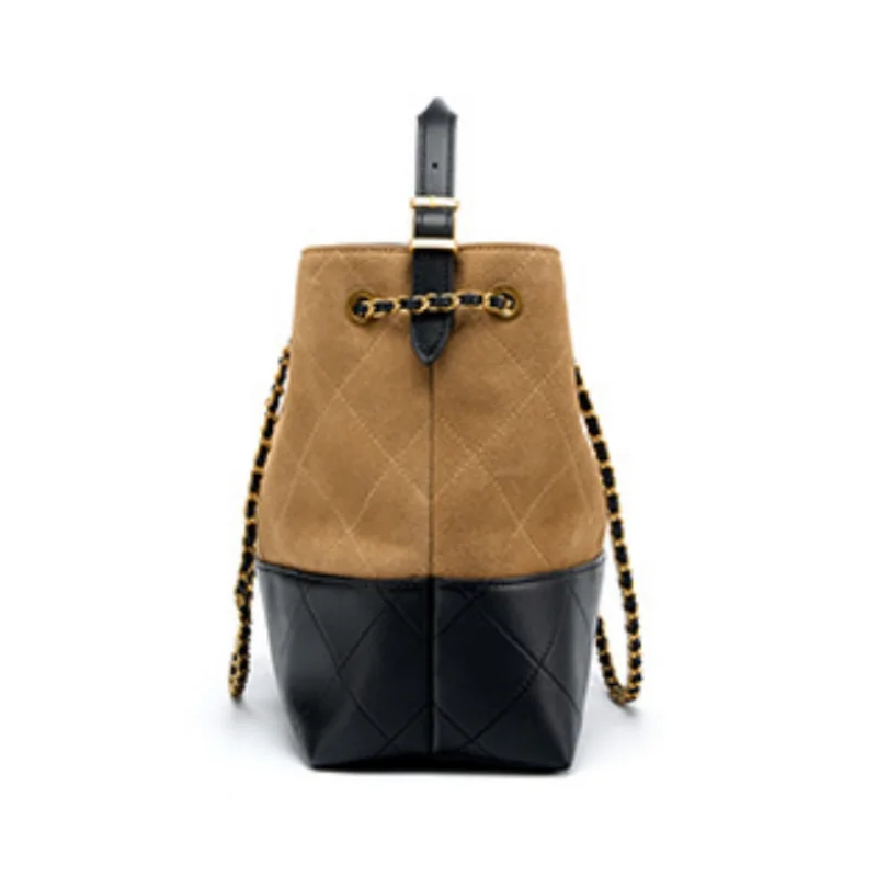 Borsa a tracolla in vera pelle scamosciata color block per le donne Borse a secchiello per pendolarismo alla moda Borsa a tracolla versatile
