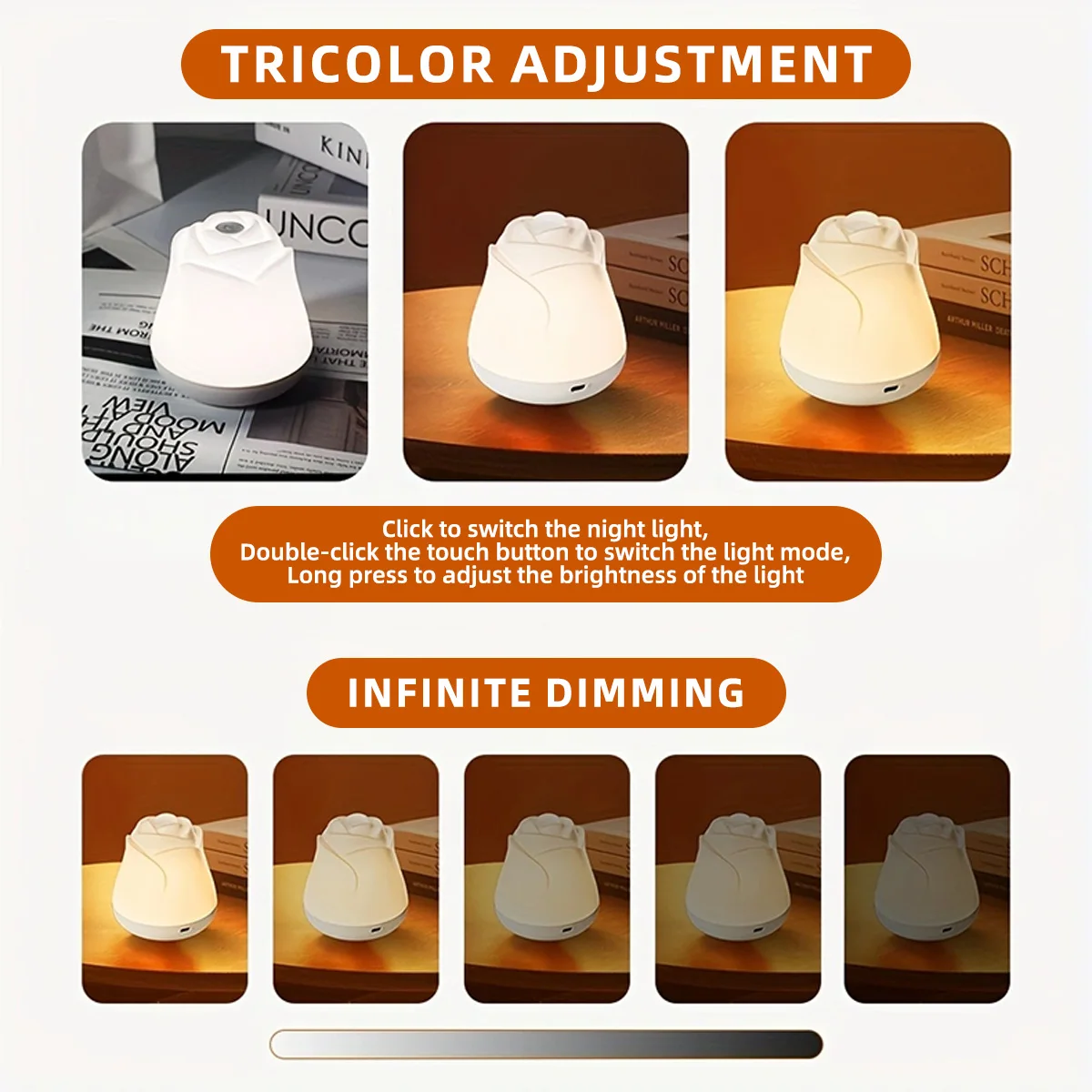 Цветок розы USB 5 В светодиодный ночник с регулируемой яркостью 3 цвета сенсорная лампа теплый белый для спальни детская спальня украшение рабочего стола