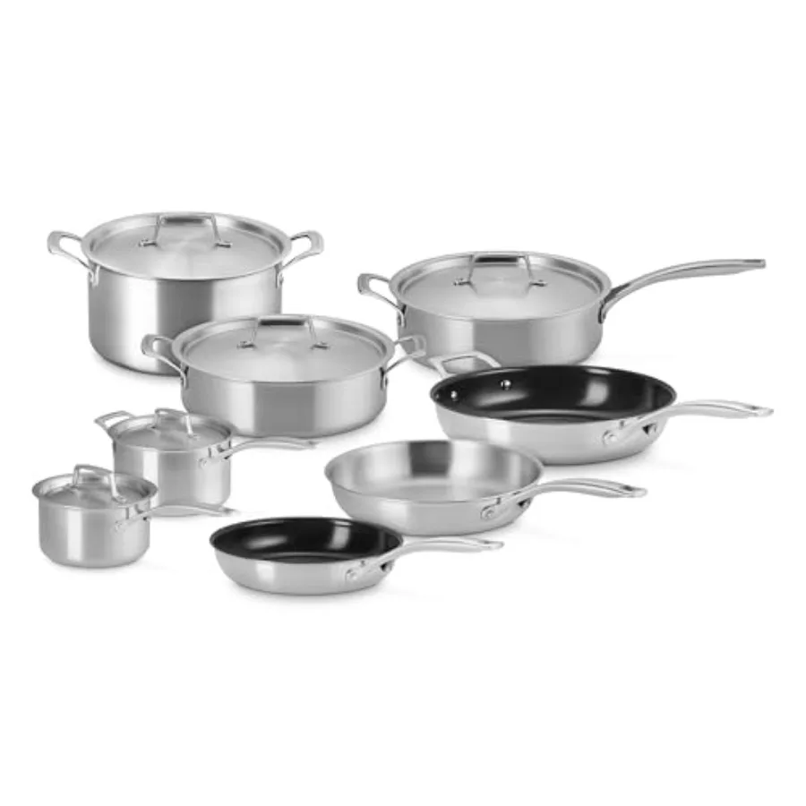 

Essential Stainless Steel Cookware Set for home kitchen use, stainless steel material, silver color, durable and non-reactive