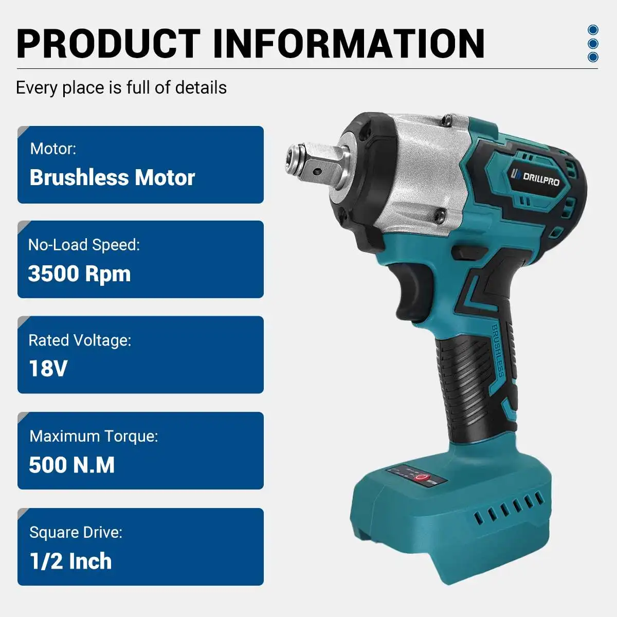 Imagem -03 - Drillpro-chave de Impacto Elétrica sem Escova Furadeira sem Fio Ferramentas Elétricas para Makita Bateria 18v 500n.m 2