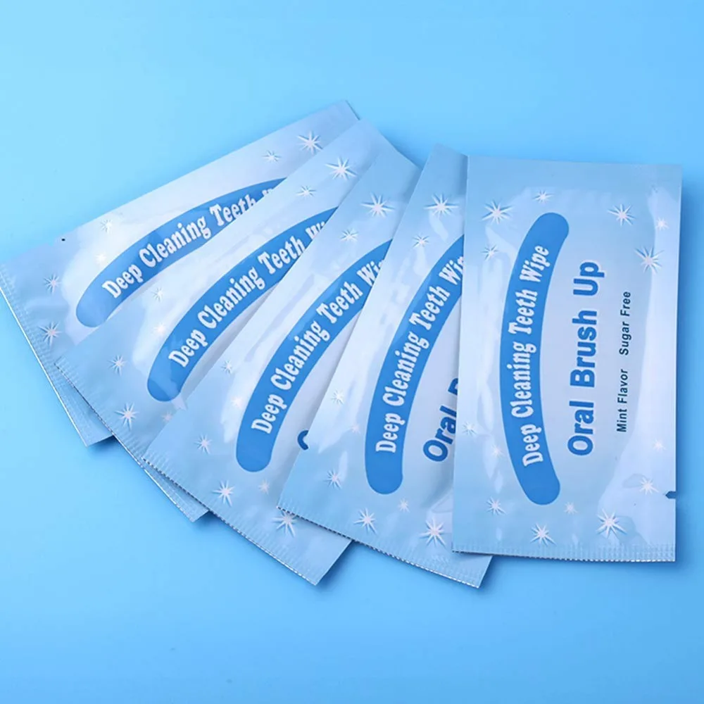 Disposable Textured Dental Wipes for Deep Cleaning Teeth and Gums Mint Flavor 100 Count Pack Oral Hygiene Fresh Breath Finger Brush Toothbrush Alternative Portable Travel Convenient Teeth Cleaning Wipes for Adults Kids view 3
