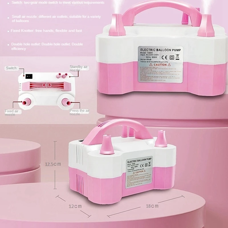 Portable Electric Air Balloon Pump, Dual Nozzle Blower For Event Decoration, 600W, US Plug
