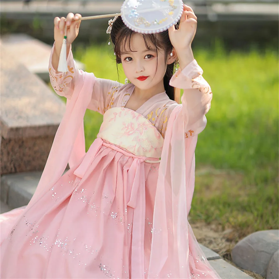 Ancient Kids Traditional Dresses Chinese Outfit Girls Costume Folk Dance Performance Hanfu Dress for Children