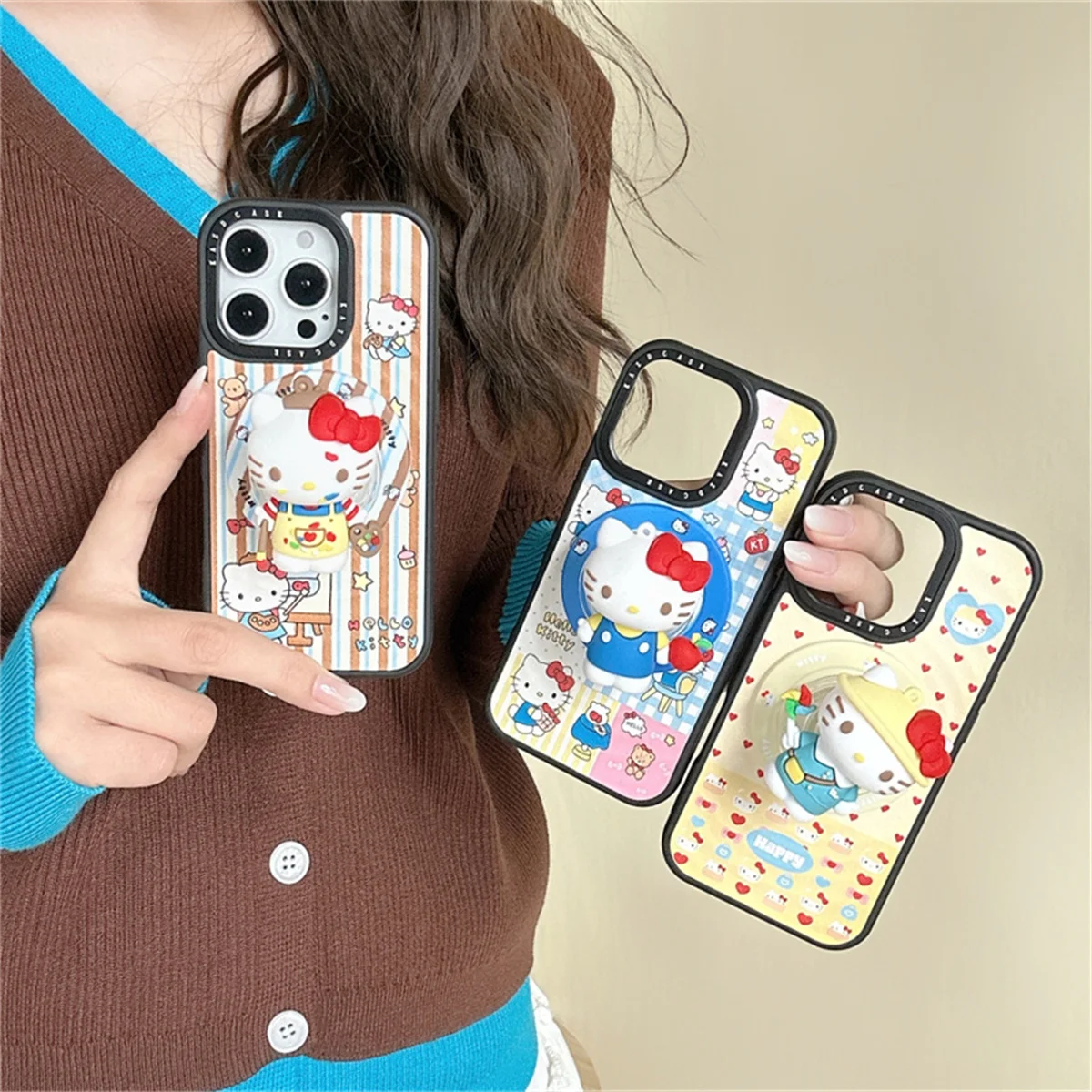 

Funny Cute Sanrio Hello Kitty Phone Case For iPhone 16 Pro 15 14 Pro Max Back Cover with Chain Cartoon Protective Cases