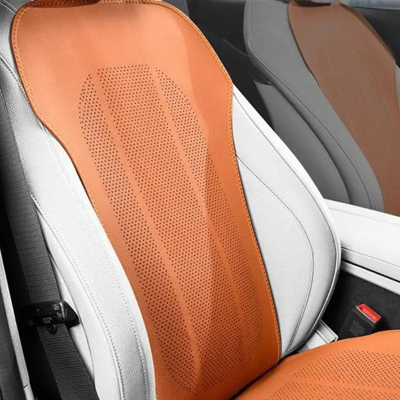 M76E Ergonomische Autositz-Rückenlehne, perforiertes Leder, atmungsaktives, rutschfestes Autositzkissen, einfach zu installieren – Detail 8