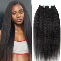 Kinky Straight Tape in Human Hair Extensions Yaki Tape Ins Cuticle Remy Natural Black 1B 20PCS/pack With Free Glue