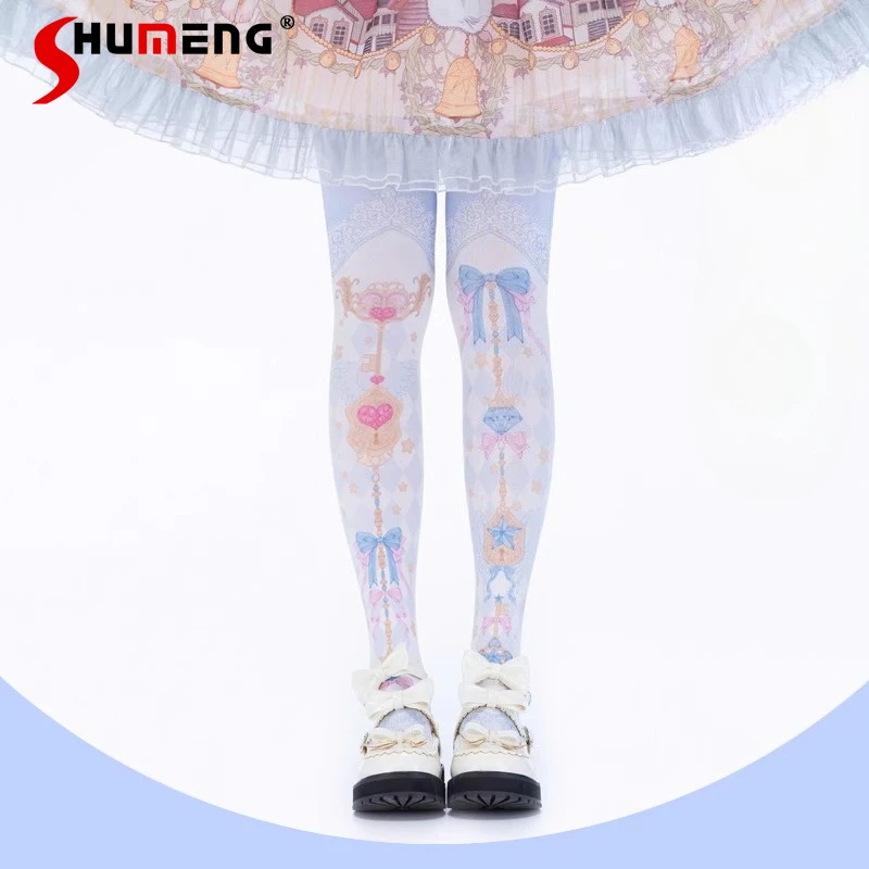 

Красивые сказочные чулки выше колена в стиле Лолиты ярких цветов, японские носки до бедра Rojita, милые расширенные красочные колготки