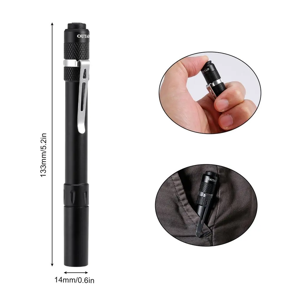 Pen LED Flashlight High Brightness Max 245lm 4 Modes Switchable IPX8 Waterproof 6000K Long Lifespan No Noise Current