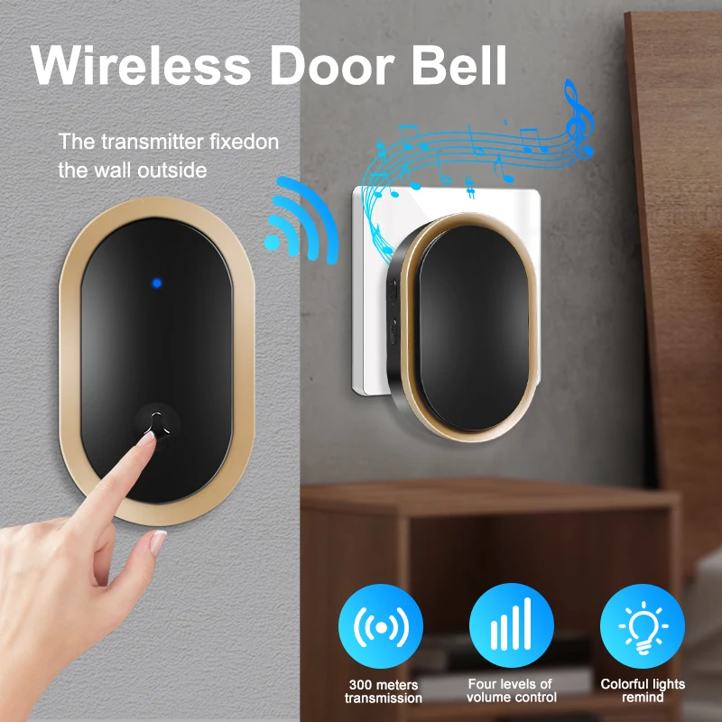 Smart Home Wireless Doorbell 300M Range 36Songs Waterproof Door Bell Chime Kit With LED Flash For Outdoor Store Office EU Plug