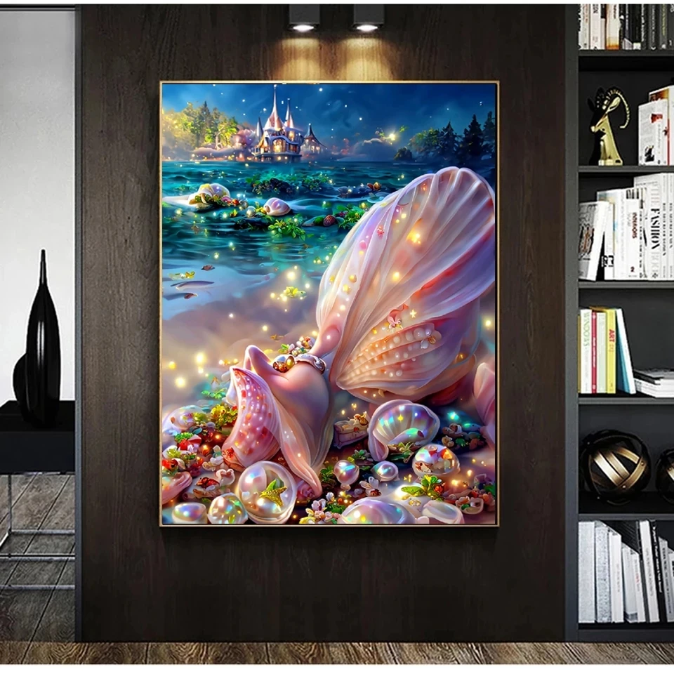 Full Diamond Painting Fantasy Shell Romantic Beach 5D Diy Embroidery New Collection Rhinestone Crafts Cross Stitch Kit Art X991