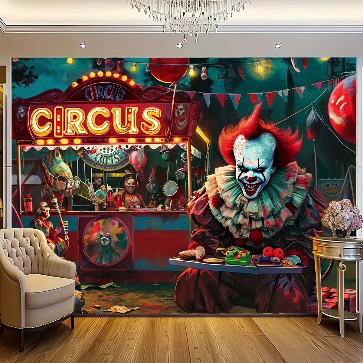 Clown Effrayant de Carnaval pour 1 Personne, Instrument de Colonne Vertébrale, Bannière Décorée pour la Maison, Arrière-Plan de Cirque Maléfique, Maison Hantée