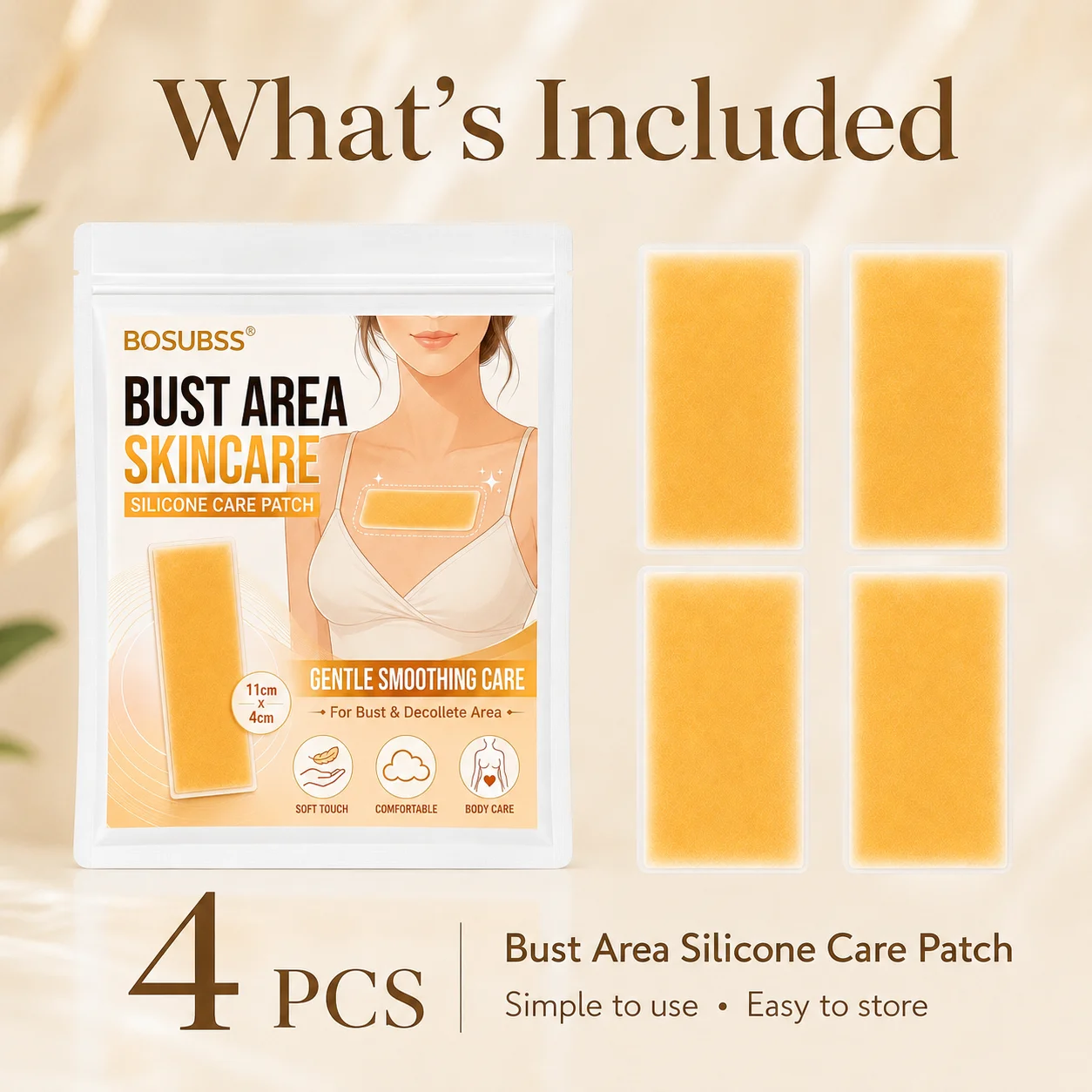 4PCS Silicone Chest Care Patches, Soft Flexible Bust & Décolleté Area Skin Patches, Comfortable Fit, Easy to Use for Daily Body