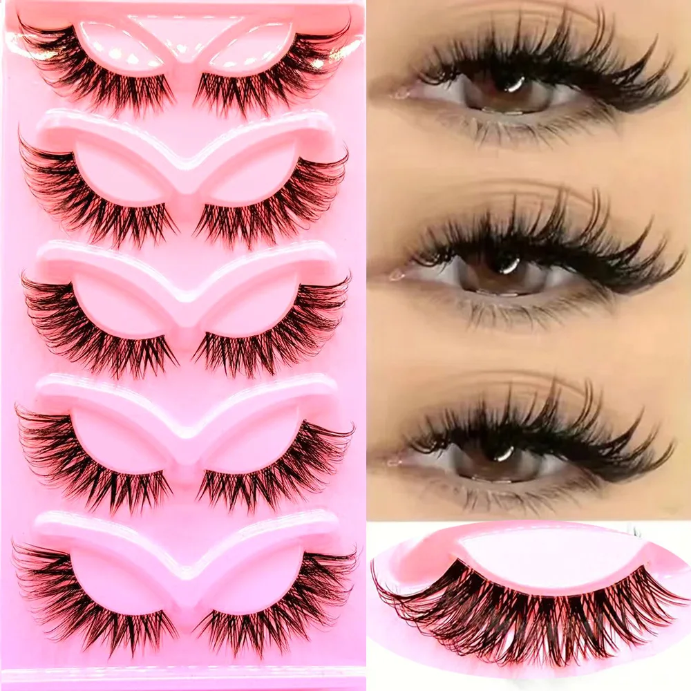 

Hot Sales Look Natural Volume Strip Lashes Thick Lashes 5 Pairs Cat Eye Dramatic False Eyelashes for Party Cosplay Halloween