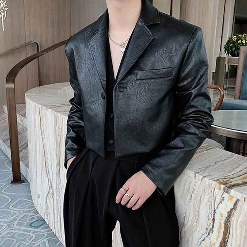 

Мужская мотоциклетная повседневная куртка из искусственной кожи, уличная модная байкерская одежда для ночного клуба, сценического выступления, короткий топ, мужская одежда, новинка 2023 года