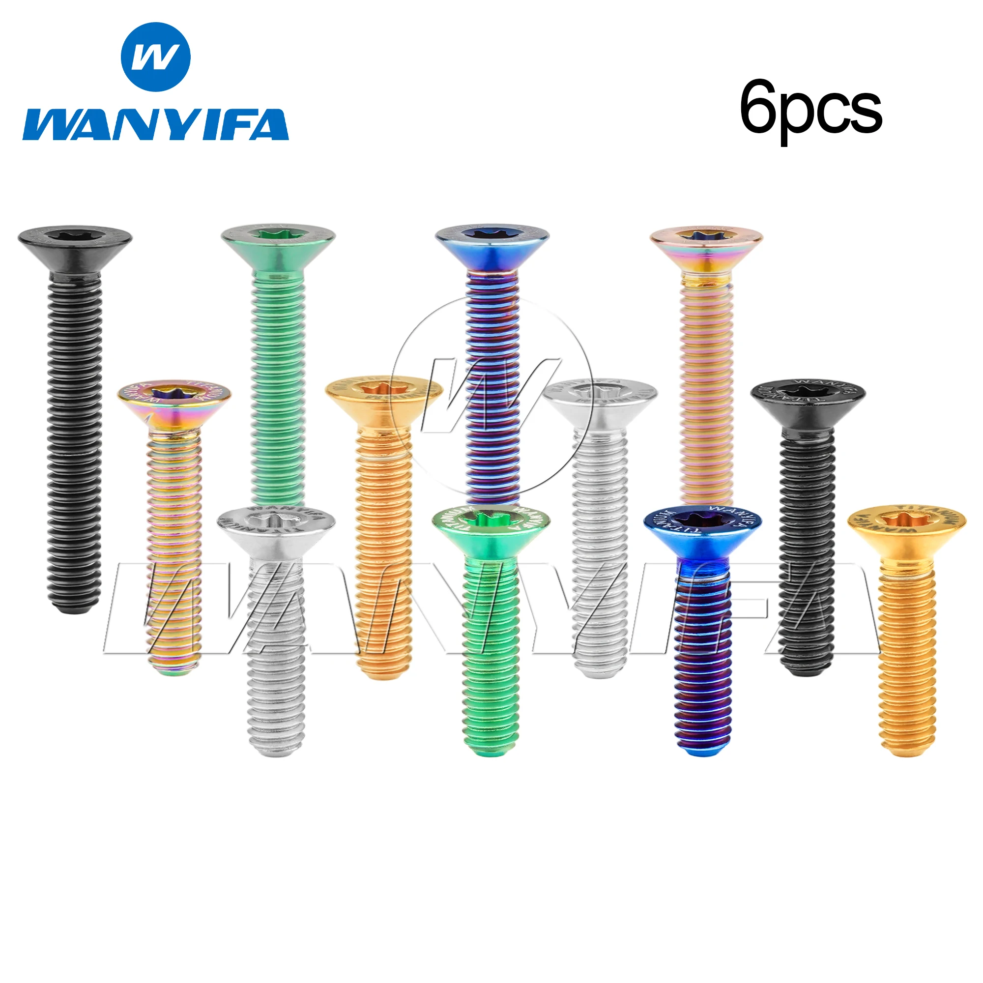 

Wanyifa 6pcs Titanium Bolts M3x6 8 10 12 15 18 20mm Countersunk Torx T10 with Logo Screws Grade 5 Ti Fasteners for Bicycle