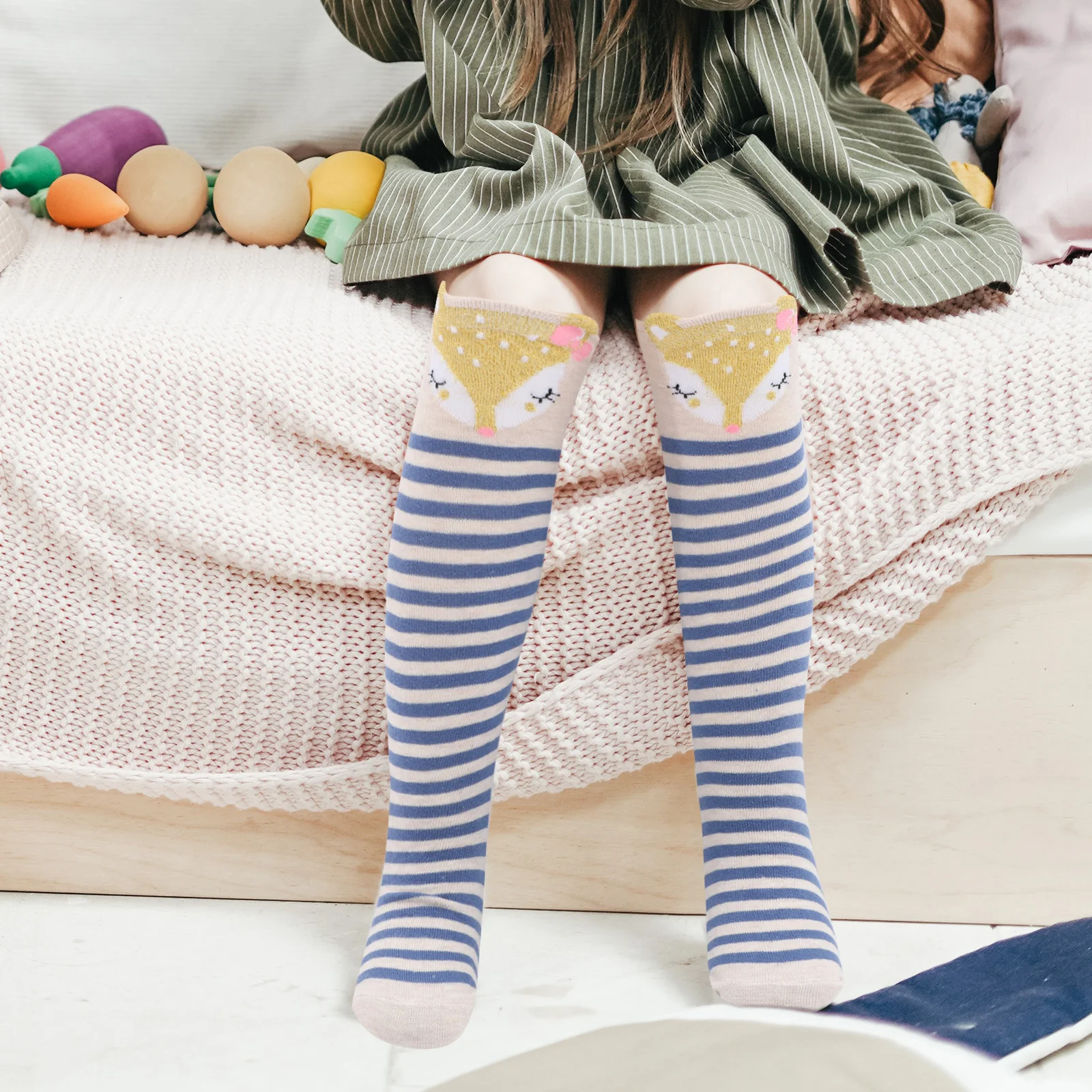 

1Pair Kids Cotton Knee High Socks Warm Animal Prints Breathable Mid Calf Long Stockings Girls Casual Daily Birthday Wedding