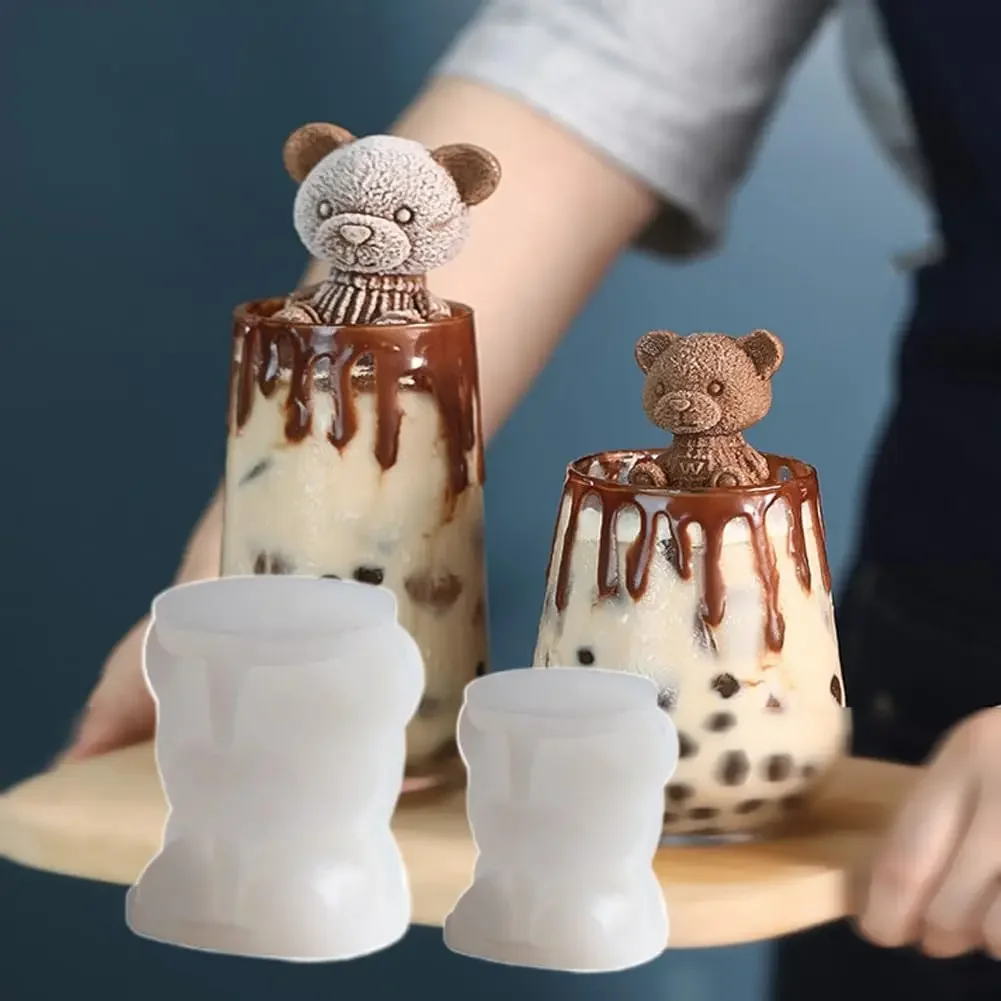 3D Bear Ice Cube Mold Cube Silicone Bear Ice Grinder Ice Cream Coffee Making Tools Cold Drink DIY Ice Cream Molds