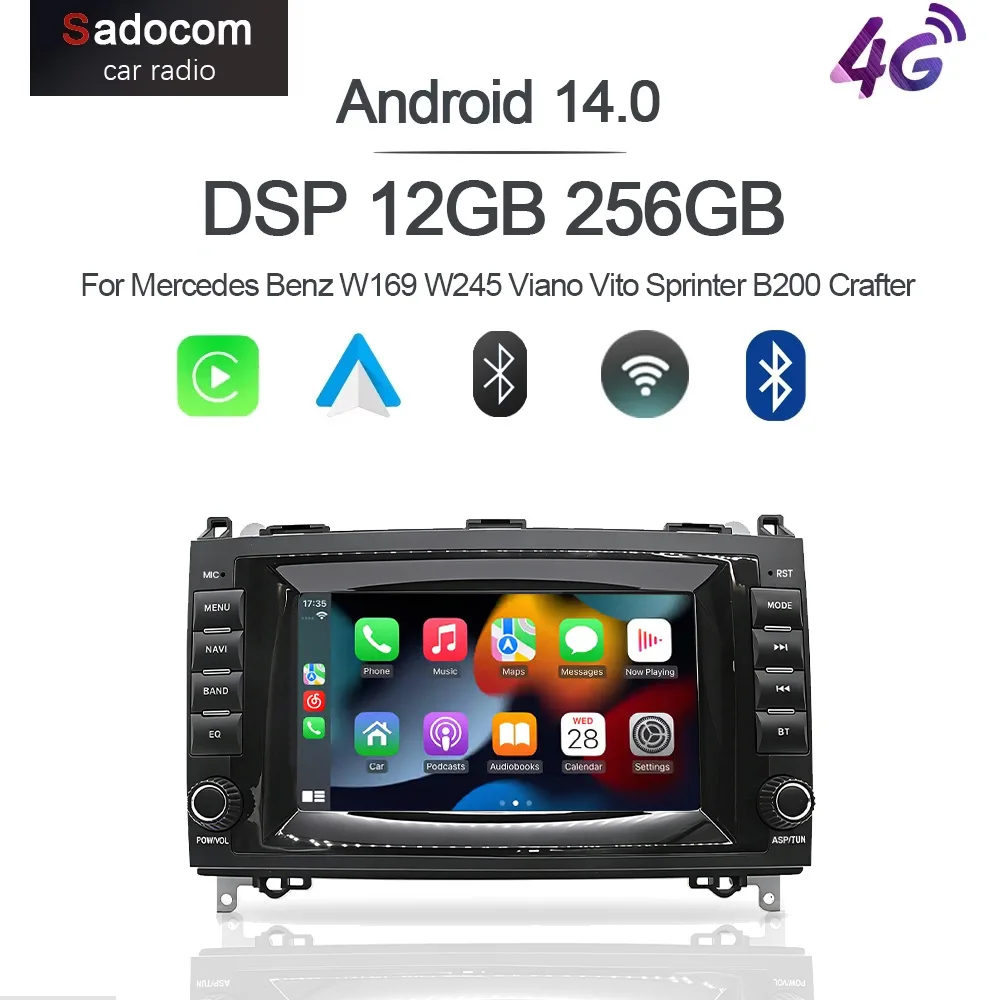 7 "Android 15 8 Core 12GB RAM 256GB ROM reproductor de coche GPS multimedia para Mercedes Benz W169 W245 Viano Vito Sprinter B200 Crafter