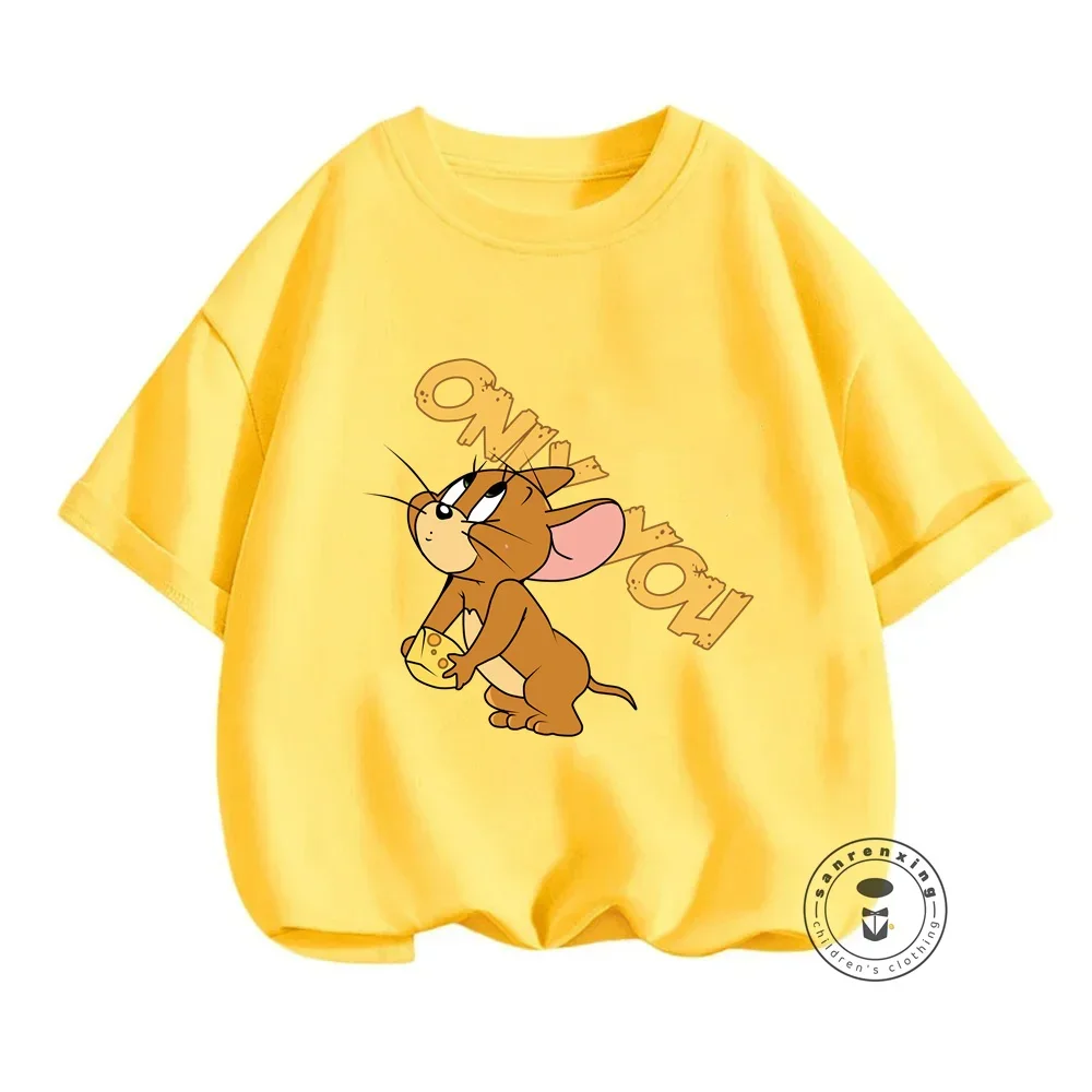 Summer Fun with T-Shirts for Boys and Girls Solid Colored Tops feat Tom and Jerry Cartoons Cute Hip-Hop Fashion for the Street