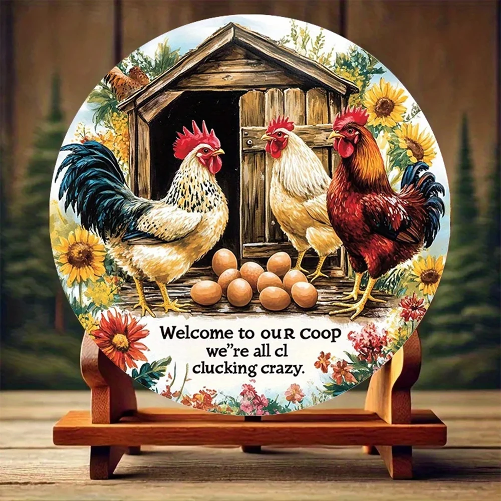[2D Flat Design] Round Country Farmhouse Chicken Coop Sign - 