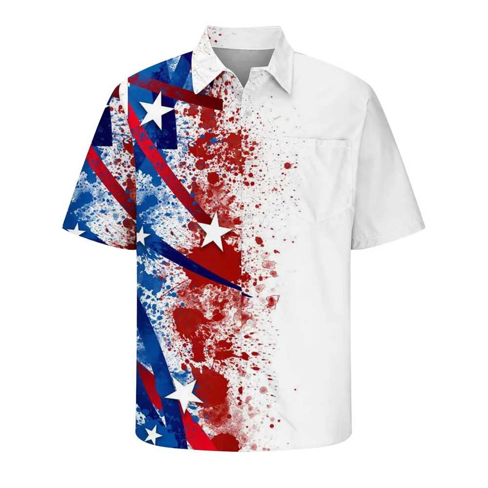 Camisa havaiana masculina e feminina impressa em 3D, camisas de praia casuais para férias de verão, blusa de manga curta infantil, bandeira americana