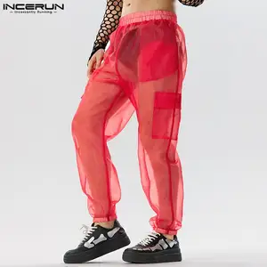 Incerun-Homens Lose elastische Taillenstrickhose, transparente Korridore, sexy Taschen, Streetwear, Pantalon Fashion, S-5xl, 2023 8 Hauptverkäufe männliche transparente Hosen - №4