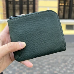 Hiram Beron Full Grain Italian Vegetable Tanned Leather Zipper Coin Wallet Case Gift for Friend