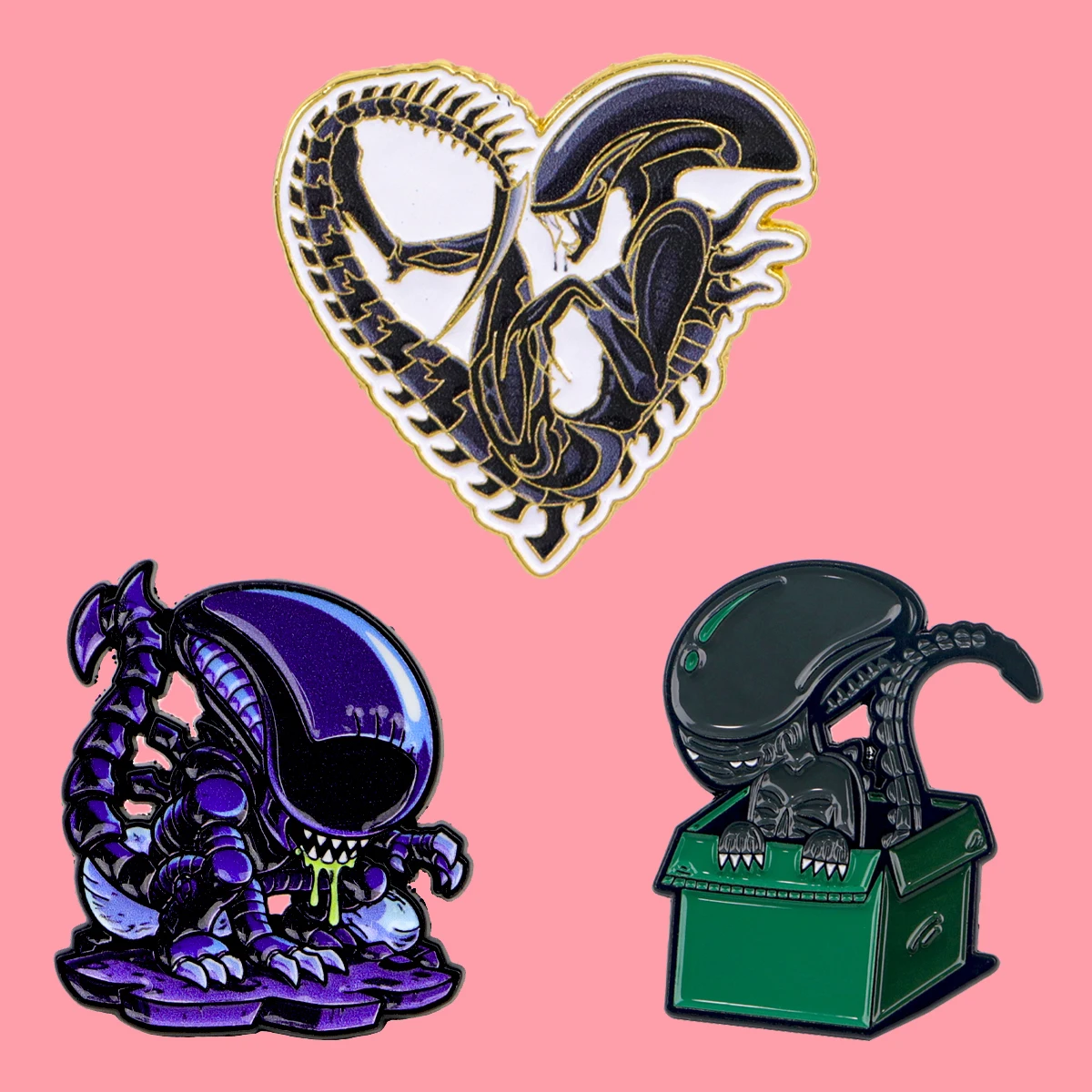 3pcs Alien Monster Cartoon Enamel Pin Set Sci Fi Horror Brooches Woman Men Backpack Accessories Bags Badge Lapel Jewelry Gifts