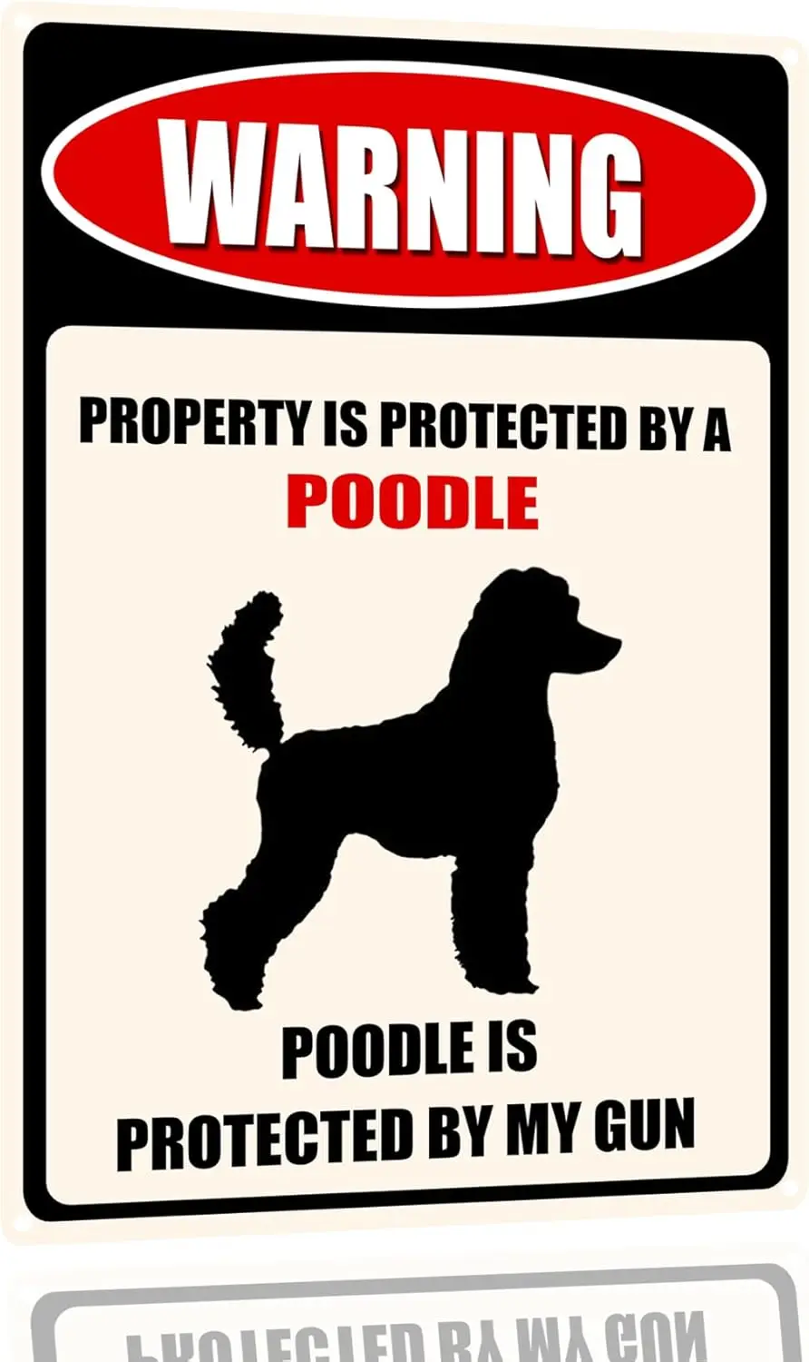 Funny Dog Warning Metal Tin Signs Wall Art Decor Property Is Protected By A Poodle Sign For Home Decor Gifts To Indoor And Outdo