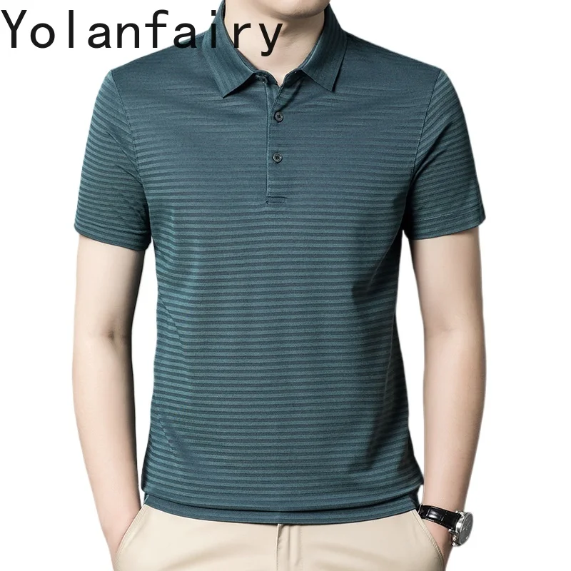 YOLANFAIRY 10% Mulberry Silk Polo Shirt Cotton T Shirt Men T Shirts Men High Quality Summer Fashion Tops Ropa De Hombre 2024